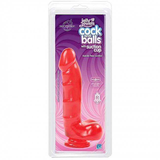  Doc Johnson Jelly Jewels «Cock and Balls with Suction Cup» Red, 15   3,5 