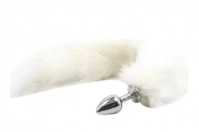     DS Fetish Anal plug faux fur fox tail white polyeste