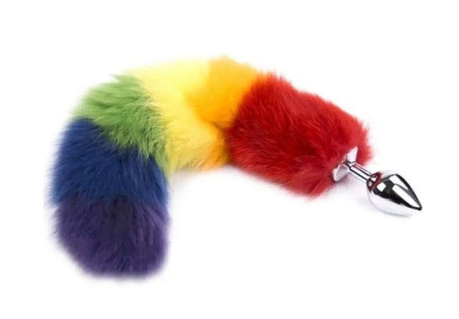   S   DS Fetish Anal plug S faux fur fox tail multi kolor polyeste