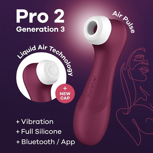    Satisfyer Pro 2 Generation 3 with Liquid Air Connect App Wine Red