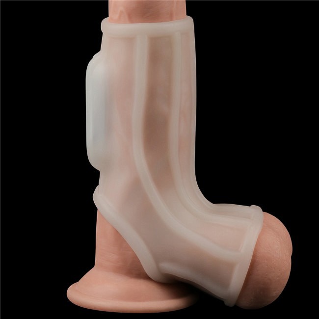    — Vibrating Silk Knights Ring with Scrotum Sleeve White
